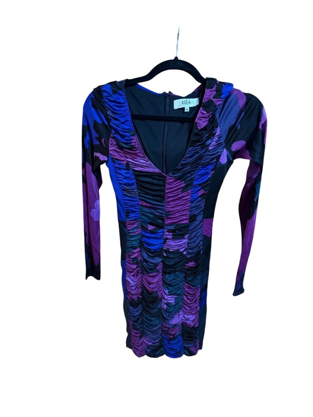 Tibi Multicolor Ruched Long Sleeve Mini Dress XS